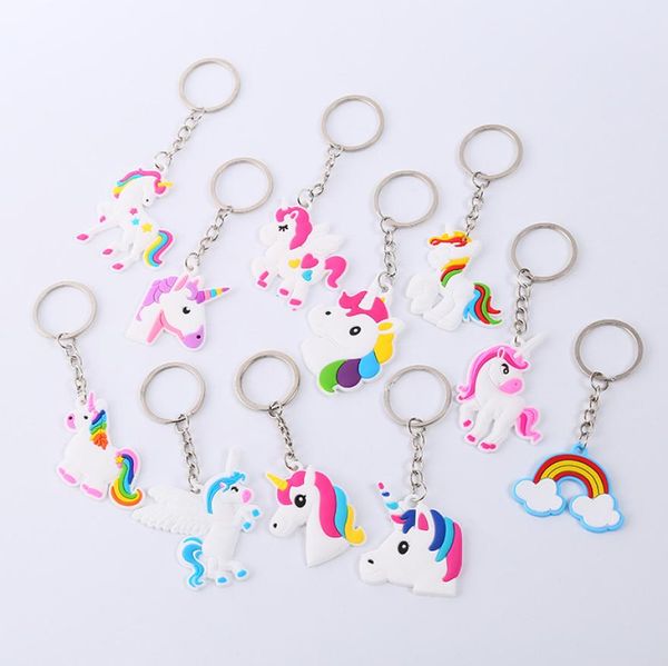 

cartoon unicorn key chains keyrings cute animal horse pony design pvc keychains girls women bag charm key rings pendant fashion je2156187, Slivery;golden