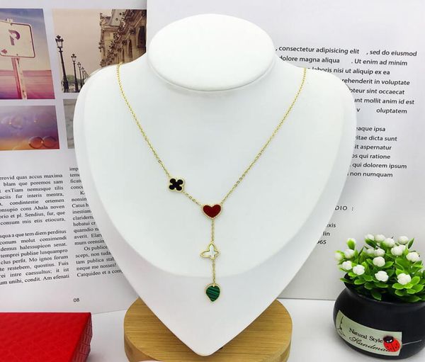 

factory direct jewelry chain necklace ladies fashion beautiful laser cut silver titanium leaf flower clover apple emerald necklace4802971, Golden;silver