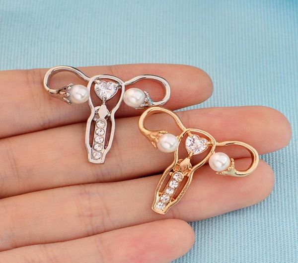 

golden silver uterus pearl special enamel cartoon brooch gift creative letter lapels denim badge pins woman4152799, Gray