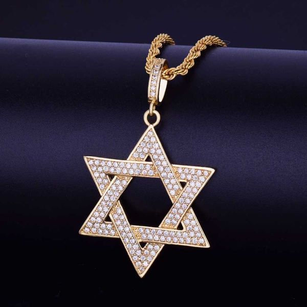 

pendant necklaces iced star necklace & gold color bling cubic zircon hip hop jewelry 230621, Silver