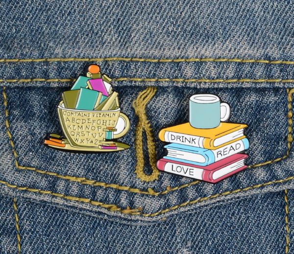 

drink read love enamel pin books coffee custom brooch backpack clothes lapel pins cartoon badge reading jewelry gift for friends8747346, Gray