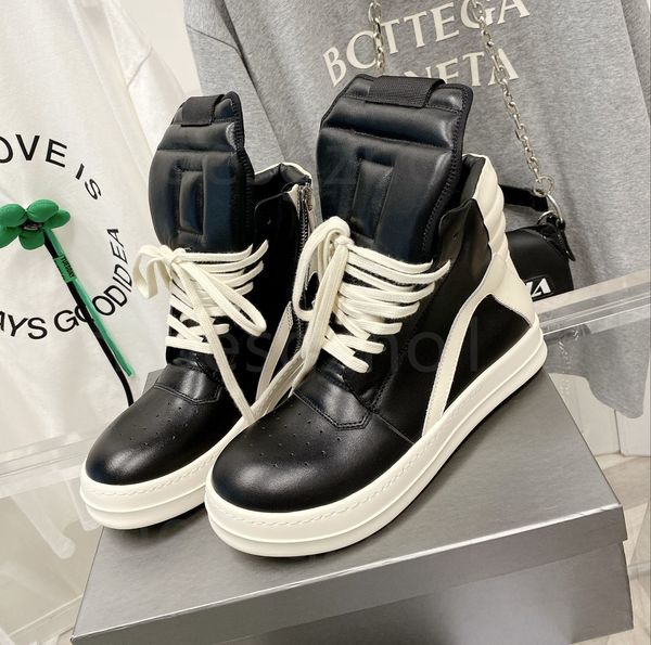 

designer women sneaker men ro shoes rricowes sneakers owen sneaker casual shoes gothic minimalism high lace up genuine leather gym rick shoe, Black