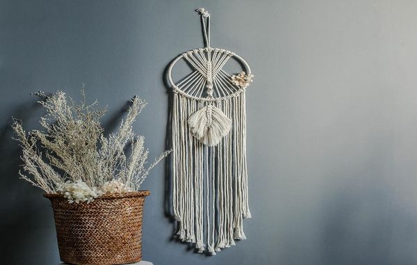 

ins chic bohmian wall hanging tapestry leaves handwoven cotton dreamcatcher decorative home pendant tapestry boho decor macrame1589321, Silver