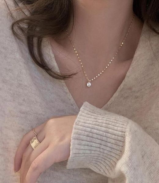 

new style 925 sterling silver single diamond necklace advanced simple shiny zircon pendant feminine clavicle chain party jewelry5092088