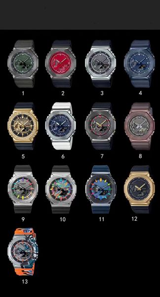 

original shock watch ga 13 colors sports digital quartz watch led auto hand light detachable assembly 2100 new oak series, Slivery;golden