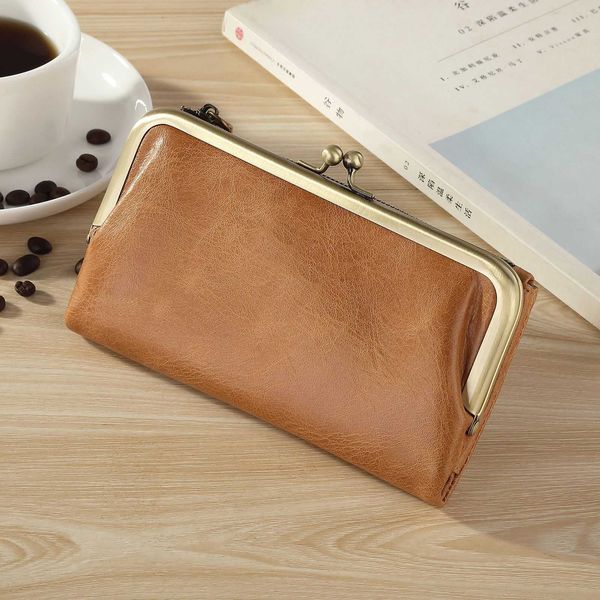 

japanese genuine leather women's long handheld wallet soft leather change bag layer cowhide mouth gold bag wallet large capacity
