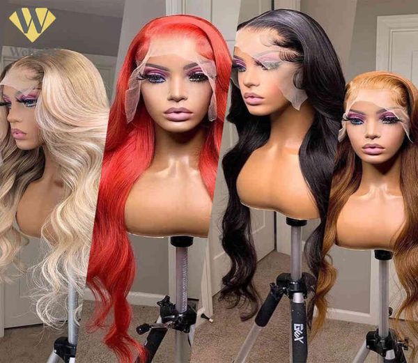 

40 inch transparent 360 hd frontal wig vendor raw brazilian curly deep wave 13x4 lace front human hair wigs for black women6812620, Golden;white