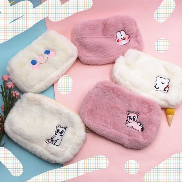 

clutch bag new simple and lovely ins plush makeup bag cloud smiling face bear wash hand bag makeup storage bag