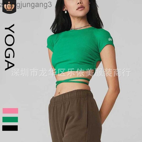 

desginer alo yoga t shirt aloshort sleeves summer breathable quick dried pilates strap back fitness t-shirt women, White