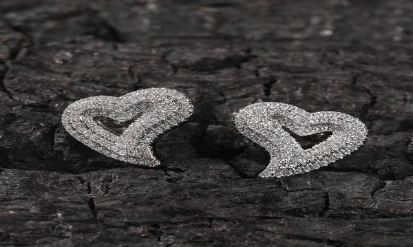 

1 pair hip hop claw set cz stone bling ice out 3 layers heart stud earrings for men women lovers rapper jewelry1492229, Golden;silver