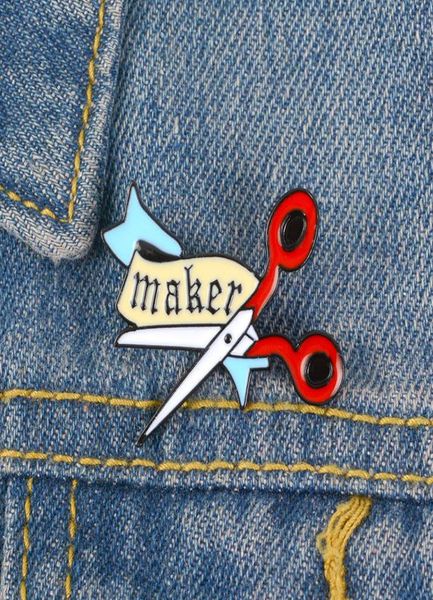 

scissors enamel pin cartoon banner maker badge brooch lapel pin denim jeans bag shirt collar handcraft jewelry gift for friend1057623, Gray