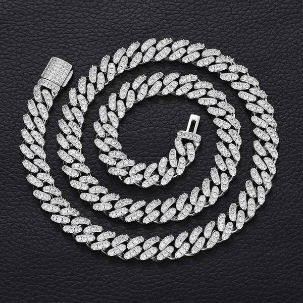 

s925 sterling silver new 8mm moissanite necklace box buckle hip hop fashion brand jewelry, Black