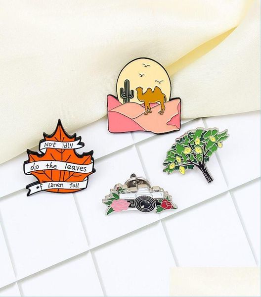

pins brooches exquisite enamel brooch pin letter silk ribbon maple leaf lemon tree desert camel flower camera cartoon badge jewelr7936632, Gray