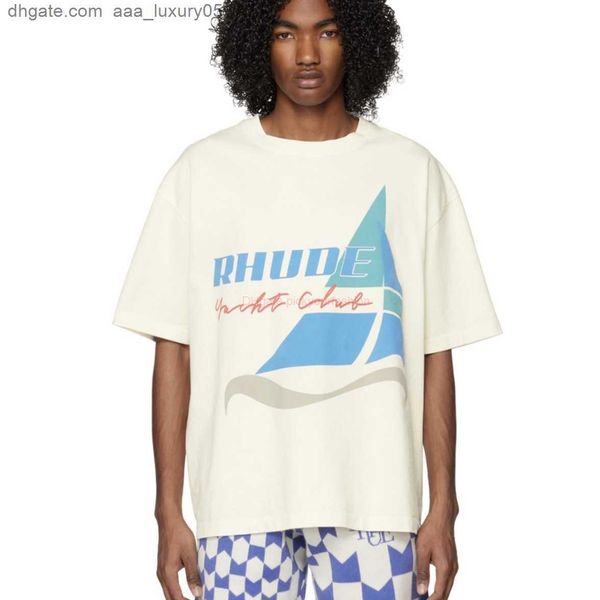 

designer fashion clothing tees tshirt h8023 rhude summer sailing banner printed short sleeve t-shirt cotton streetwear casual sportswear ro, White;black