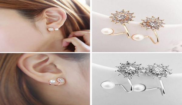 

1pair shiny rhinestone ear clip pearl snowflake korean chic style earrings sweet fashion simple circle women039s earring3263993, Golden;silver