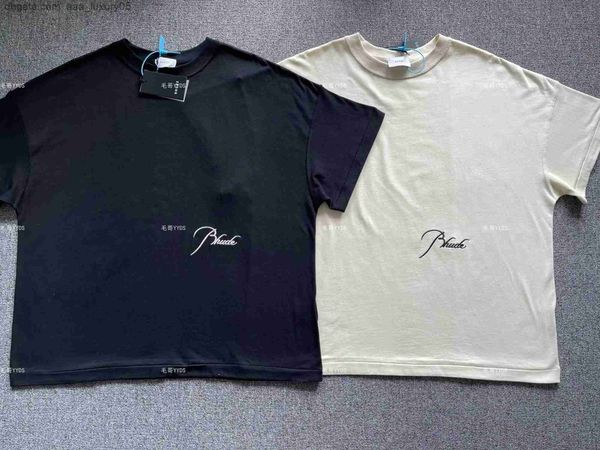 

designer fashion clothing tees tshirts rhude simple embroidery letter loose short sleeve t-shirt trendy high street hip hop solid color foun, White;black