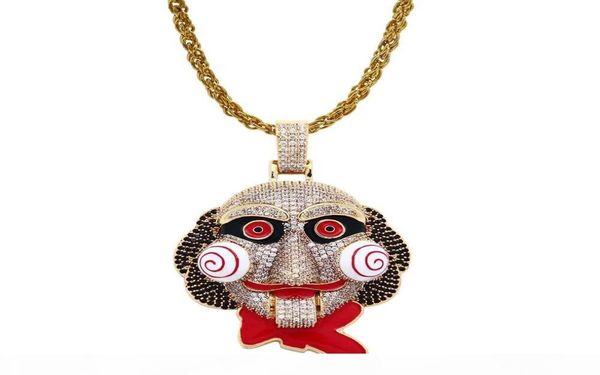 

the movie saw mask diamonds pendant necklaces for men hip hop luxury cartoon necklace jewelry gold plated copper zircon cuban chai9796743, Silver