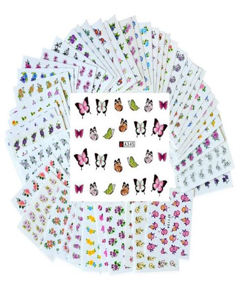 

50 sheets set mixed flower water transfer nail stickers decals art tips decoration manicure stickers ongles3366324, Black
