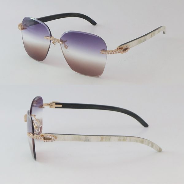 

moissanite diamond set rimles sunglasses or men women original white inside black buffalo horn sunglasses diamond cut lens designer big squa, White;black