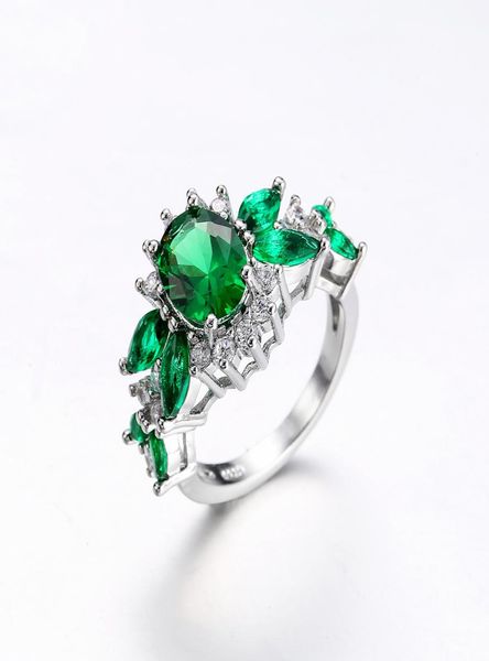 

lovely 925 silver green gemstone simulate diamond ring for girl birthday gift beautiful jewelry promise love size 6789106677228, Slivery;golden