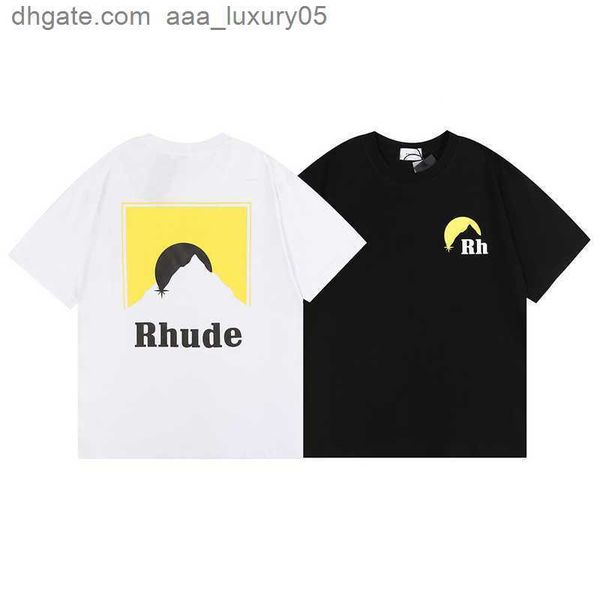 

designer fashion clothing tees hip hop tshirts rhude classic american casual summer snow mountain sunset print men's women's coupl, White;black