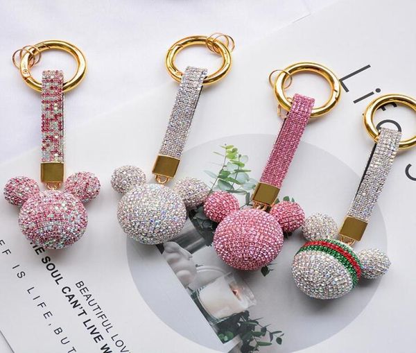 

luxury bling diamond rhinestone crystal sparkly cartoon mouse animal car purse womens cute key chain ring whole accesso2570431, Silver