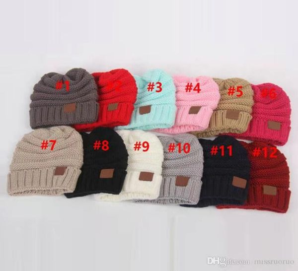 

kids winter warm hat knitted hat label children chunky stretchable kids knitted beanies baby hat beanie skully hats 12 color dhl7274427