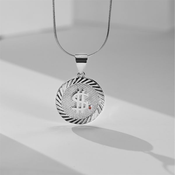 

new niche european and american style round brand us dollar symbol pendant necklace hip-hop street charm jewelry, Silver