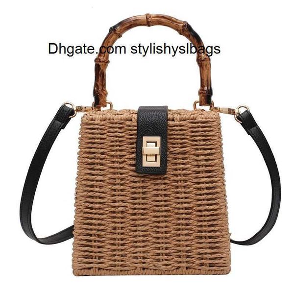 

evening bags new bamboo woven bag women's straw woven bag retro rattan bag beaded shoulder crossbody holiday beach bag