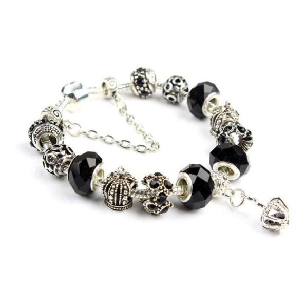 

wholesale-charm bracelet 925 silver bracelets for women royal crown bracelet purple crystal beads diy jewelry with logo 609466, Golden;silver