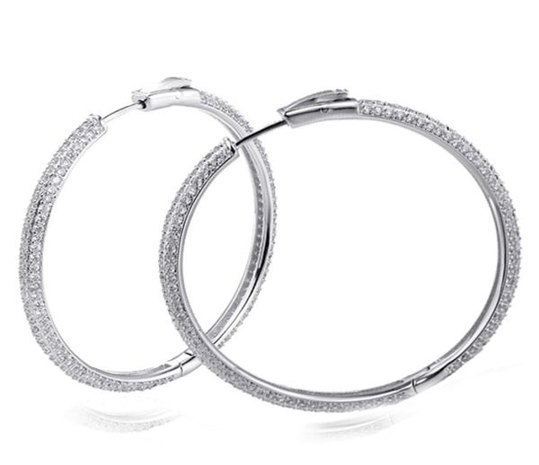 

recommend 46 mm large real sterling silver hoop earring micro pave tiny crystal jewelry jewellery big 925 silver circle earrings8088732, Golden;silver