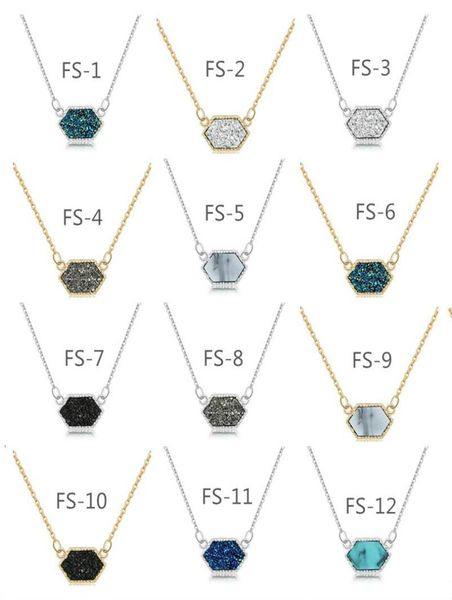 

whole fashion women drusy resin diamond pendant necklace girls simple clavicle chain beautiful ladies jewelry necklace gift9849296, Silver