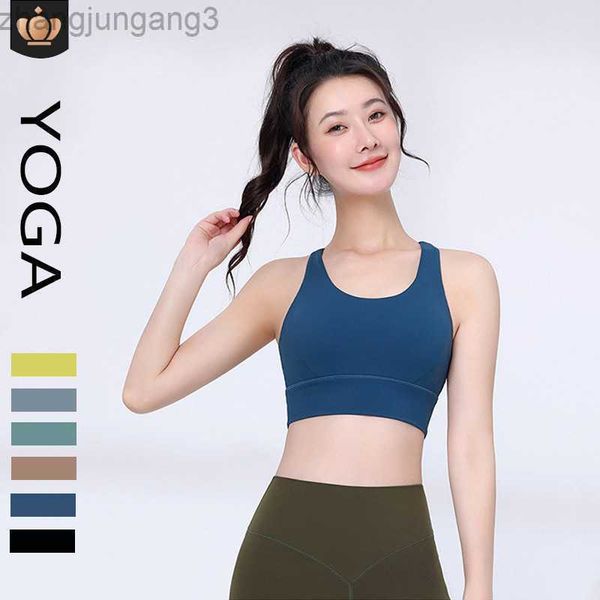 

desginer alo yoga tanksalosports bra cross strap bra running shockproof gathering fitness tank top, White