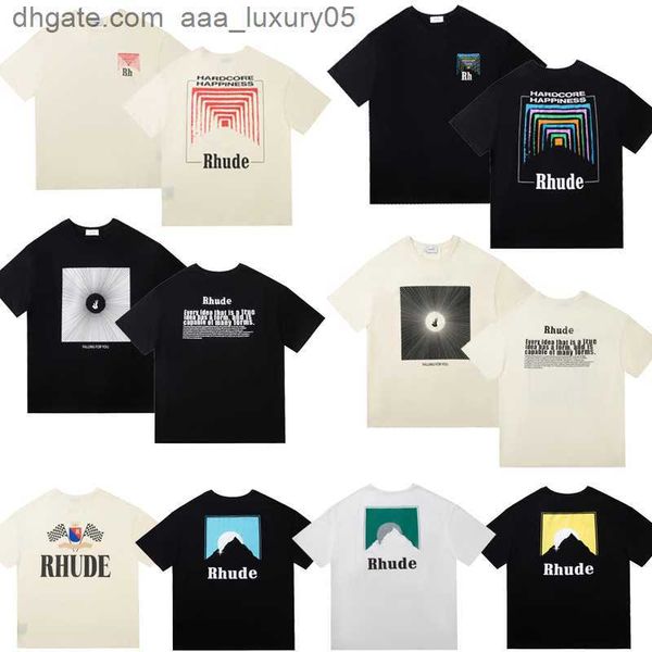 

2023 ins high street tide brand rhude men's t-shirts letter printed round neck tee loose casual cotton short-sleeved t-shirt men and wo, White;black