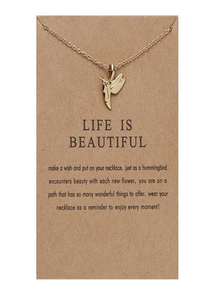 

life is beautiful hummingbird necklace personality insect clavicle chain card necklace8957952, Silver