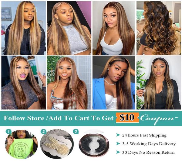 

allove honey blonde lace front wigs highlight brown lace front human hair wigs brazilian bone straight human hair wig ombre wig4199228, Black;brown