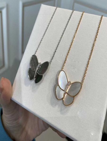 

s925 sterling silver butterfly necklace for women inlaid white fritillaria black gray shell superior quality fashion luxury fine1123409