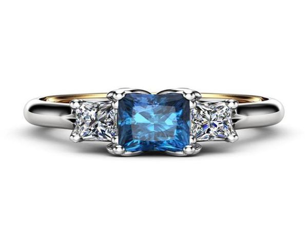 

fashion electroplated double color blue diamond zircon ring large grain artificial sapphire with micro inlaid women039s 8586888, Golden;silver