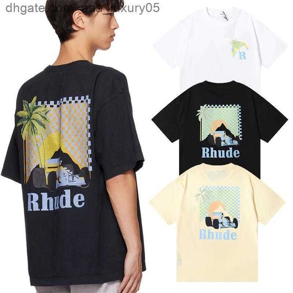 

designer fashion clothing tees hip hop tshirts rhude moonlight tropics coconut racing print casual t-shirt men women t streetwear sportswea, White;black