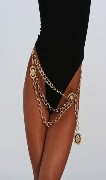 

new vintage metal dangle waist belt chain jeans ethnic gypsy carved tiger portrait pendant harness women belly body jewelry6820293, Silver