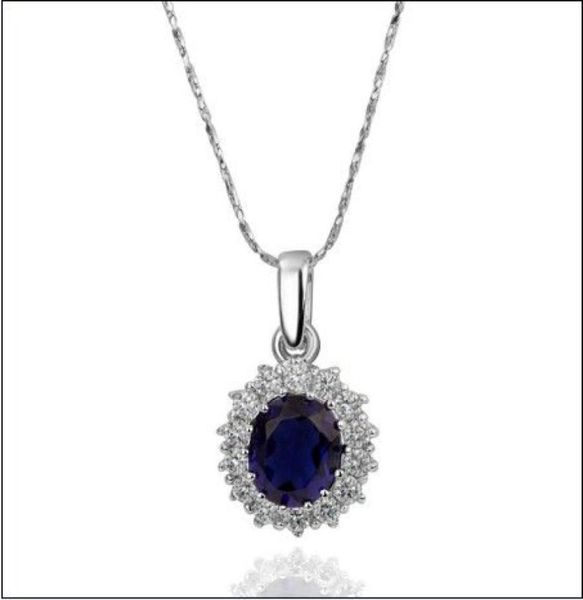 

new platinum blue gemstone necklace 18k rgp highend fashion jewelry 10piecelot9410470, Silver