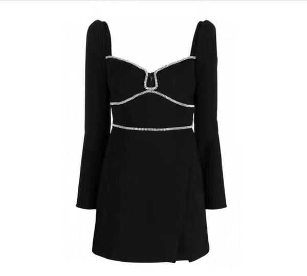 

white / self-portrait rhinestone detail mini dress long sleeve dress for women, Black;gray