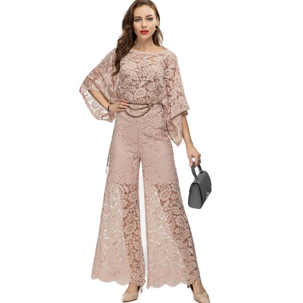 

women's three piece pants sets o neck bat wing sleeves blouse with wide leg pant fashion twinsets, White