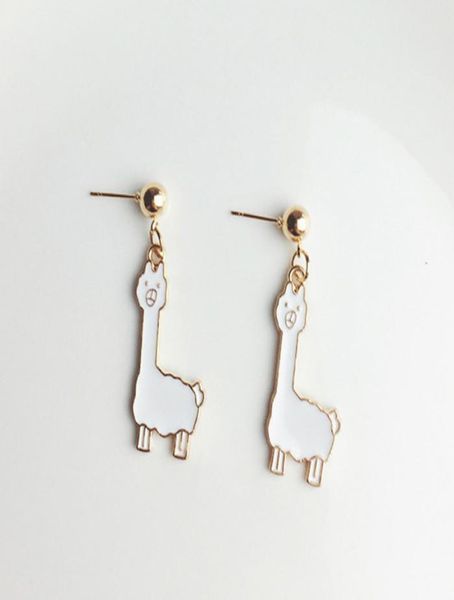 

cartoon alpaca earrings alloy drop oil tiny llama cute cartoon earrings white minimalist womens gift fashion jewelry7813978, Golden