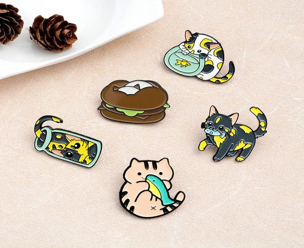 

cute animal cartoon cat small funny enamel brooches pins for women girl men christmas gift demin shirt decor brooch pin metal kawa8210014, Gray
