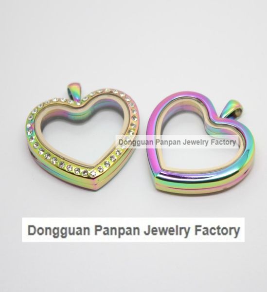 

panpan rainbow heart shape floating locket 316l stainless steel magnetic locket pendant5477105, Silver