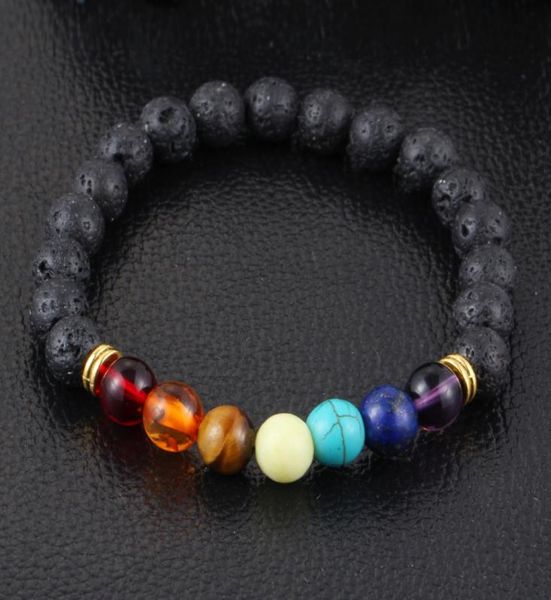 

seven chakra bracelet strands natural stone 8mm lavarock yoga beaded bracelets 100pcslot3435079, Black
