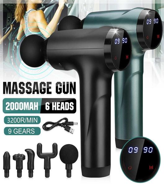 

3200rmin massager gun deep tissue percussion muscle for pain relief portable body relaxation sport massage w 4 heads2252593