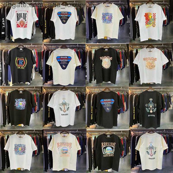 

designer fashion clothing tees hip hop tshirts american high street trendy rhude 23ss summer new loose fitting pure cotton men women's, White;black