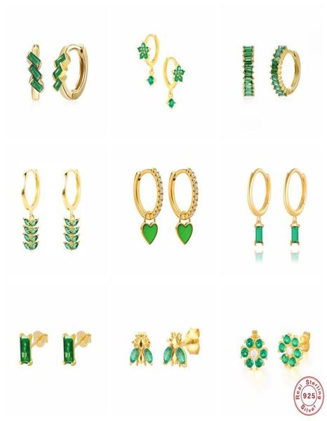 

hoop huggie genuine 925 sterling silver cartilage earring green zircon earrings for women brincos oorbellen pendientes summer je5674921, Golden;silver